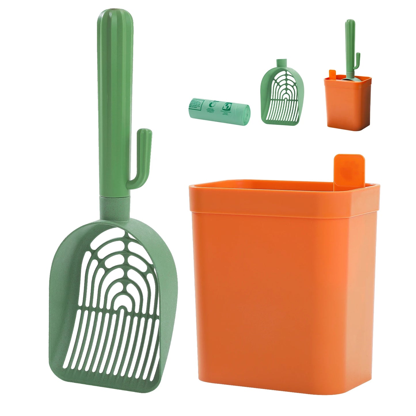Cactus Cat Litter Scoop with Planter Style Storage Box