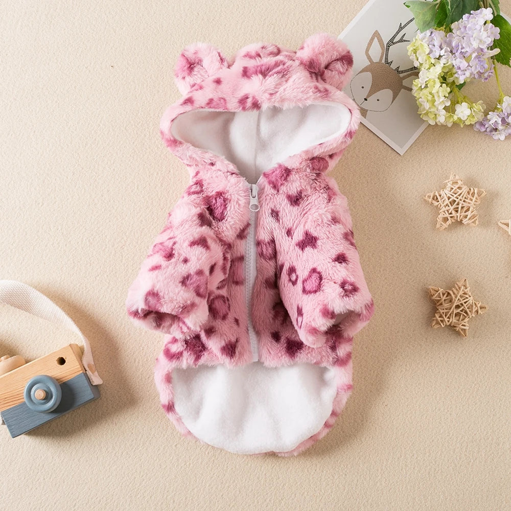 Winter Plush Pet Clothes Leopard