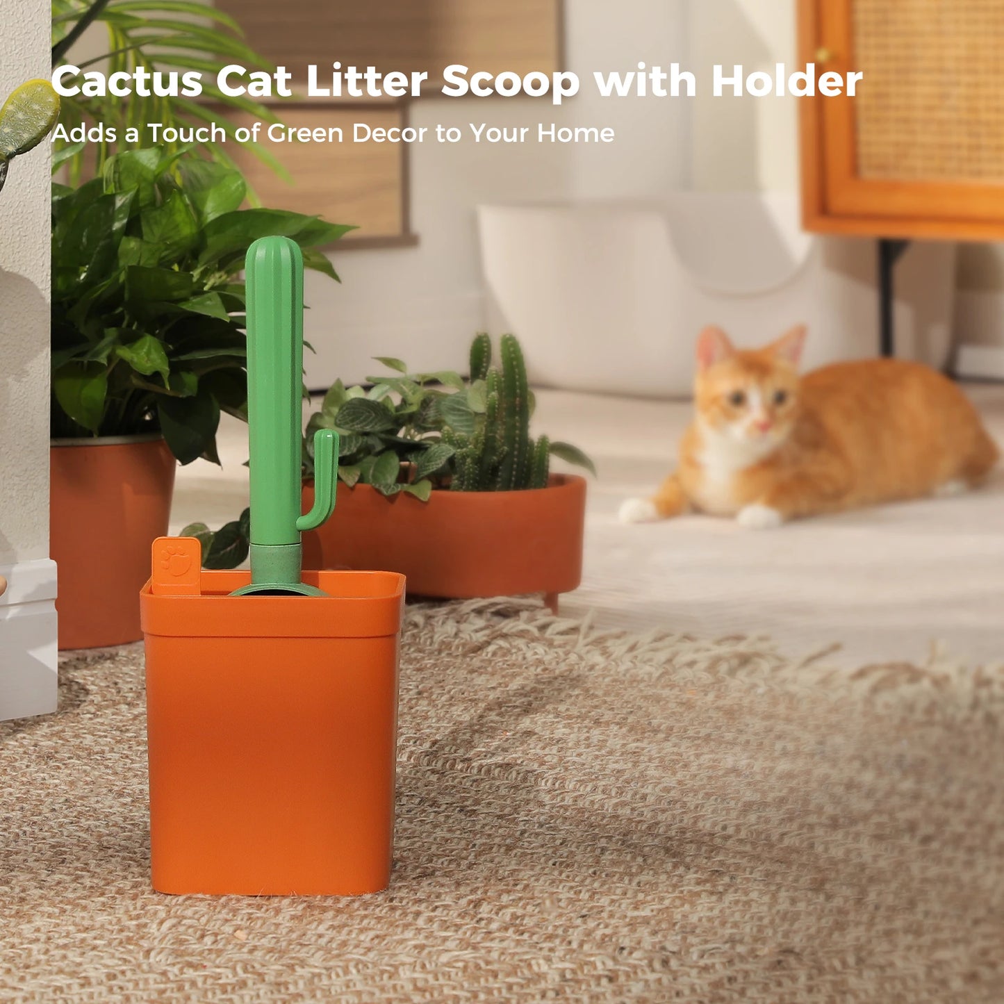 Cactus Cat Litter Scoop with Planter Style Storage Box