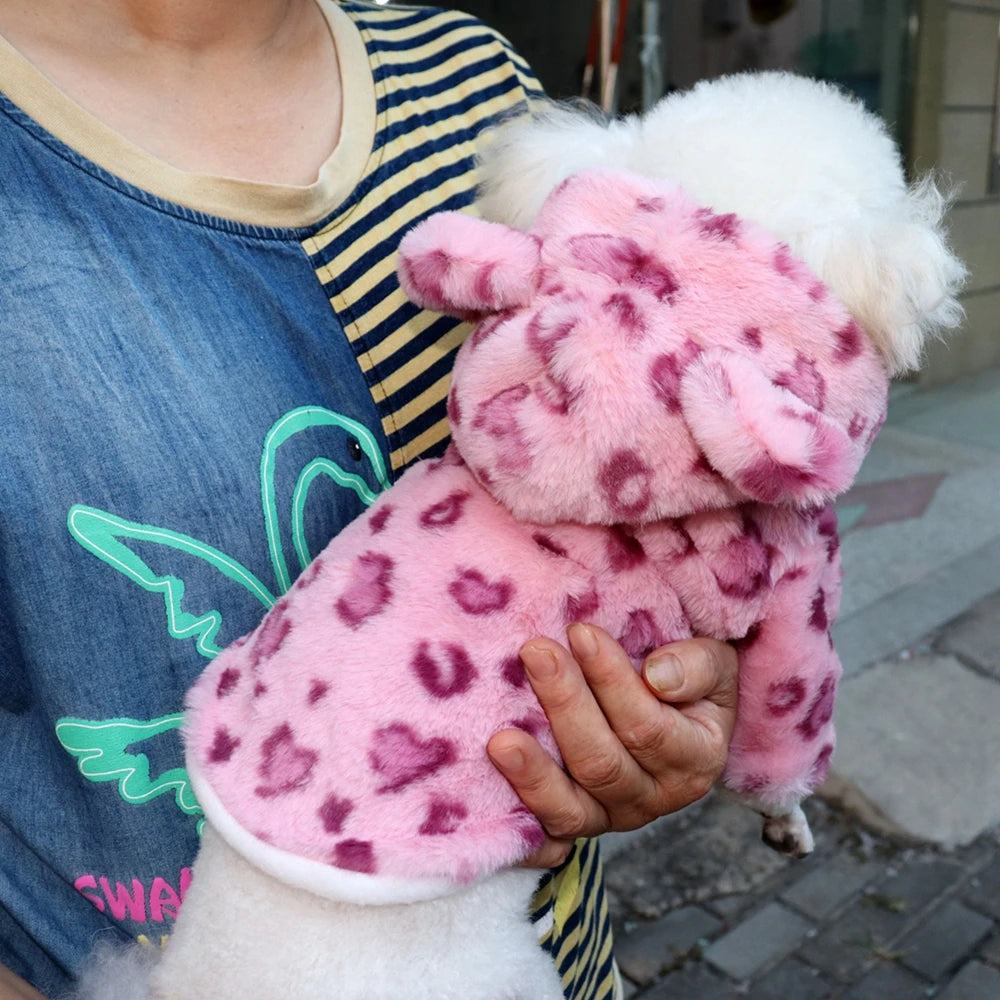 Winter Plush Pet Clothes Leopard